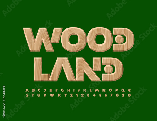 Vector nature template Wood Land. Oak pattern Font. Timber Alphabet Letters and Numbers set