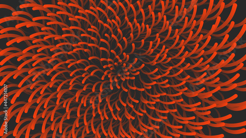Smooth orange rays swirling in a spiral radiating from the center, abstract shape on the dark background.