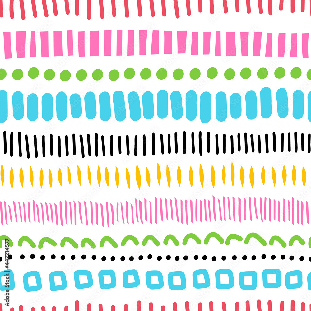 Seamless doodle pattern with lines dots. Abstract vector texture with hand drawn decorative horizontal lines. Repeating background with small brush strokes in line for fabric, packaging. Seamless doodle pattern with lines dots. Abstract vector texture with hand drawn decorative horizontal lines. Repeating background with small brush strokes in line for fabric, packaging.