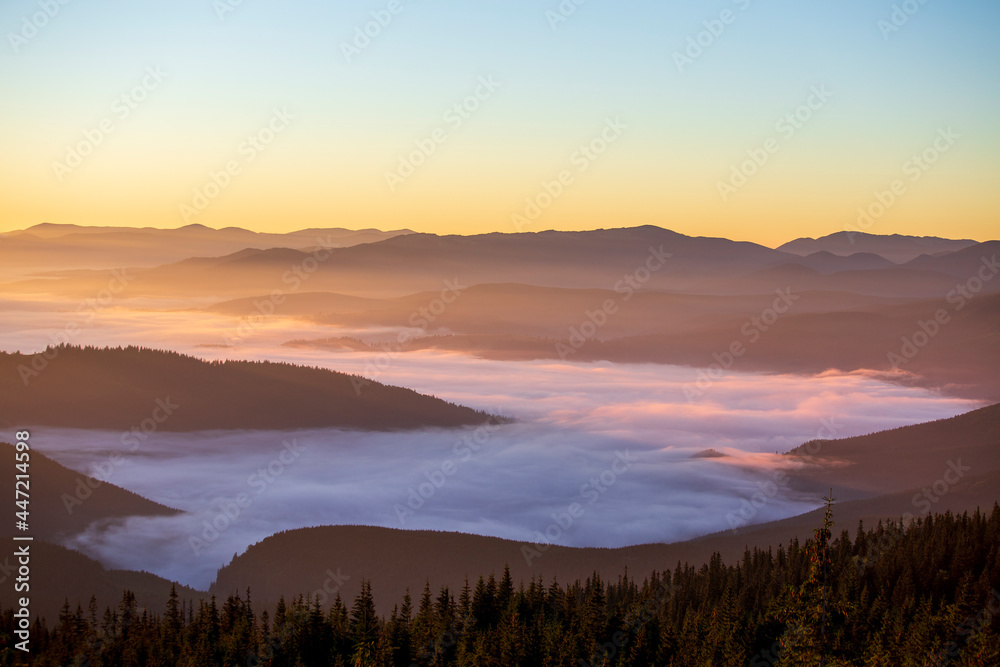 Majestic sunrise in the morning in a mountain landscape