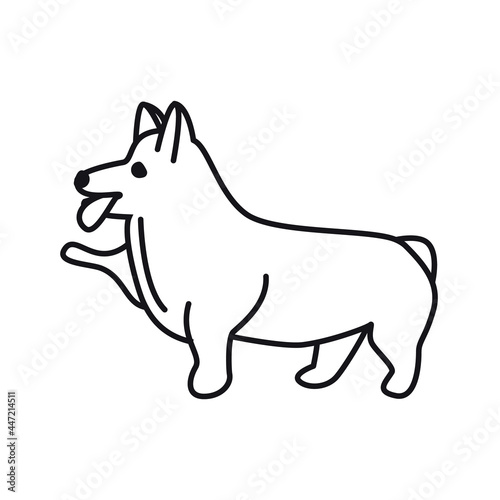 Cute corgi isolated vector illustration. Dog doodle outline icon.