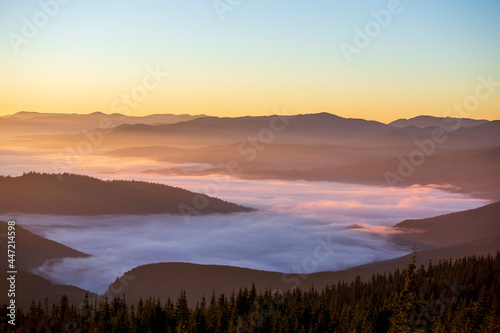 Majestic sunrise in the morning in a mountain landscape