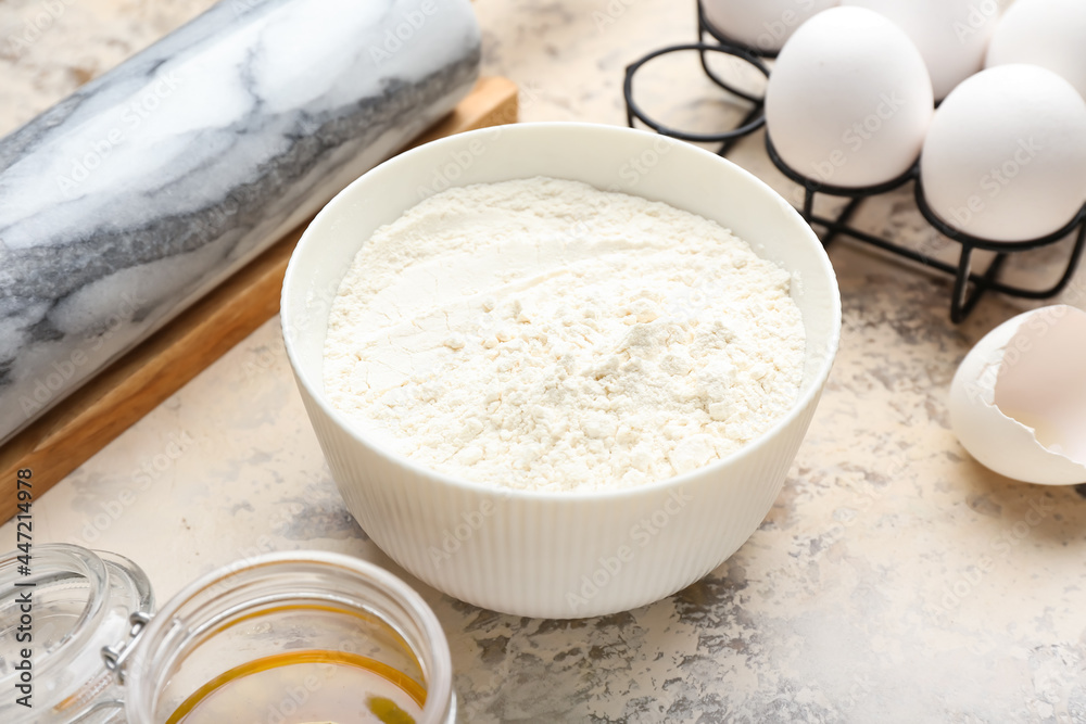 Ingredients for preparing bakery and utensils on grunge background Ingredients for preparing bakery and utensils on grunge background