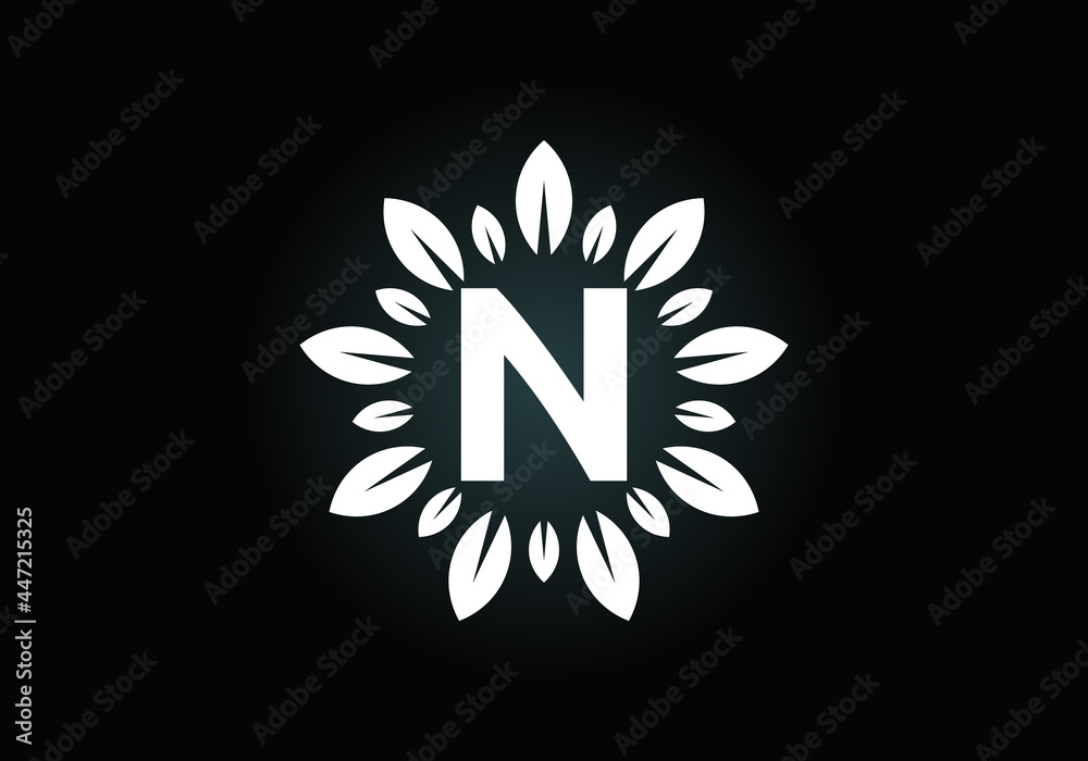 Initial N monogram letter alphabet with leaf wreath. Green leaf, flower logo design concept. Modern vector logo design for business, and company identity.