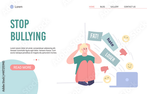 Web page with call to stop bullying, harassment and abuse in social network.