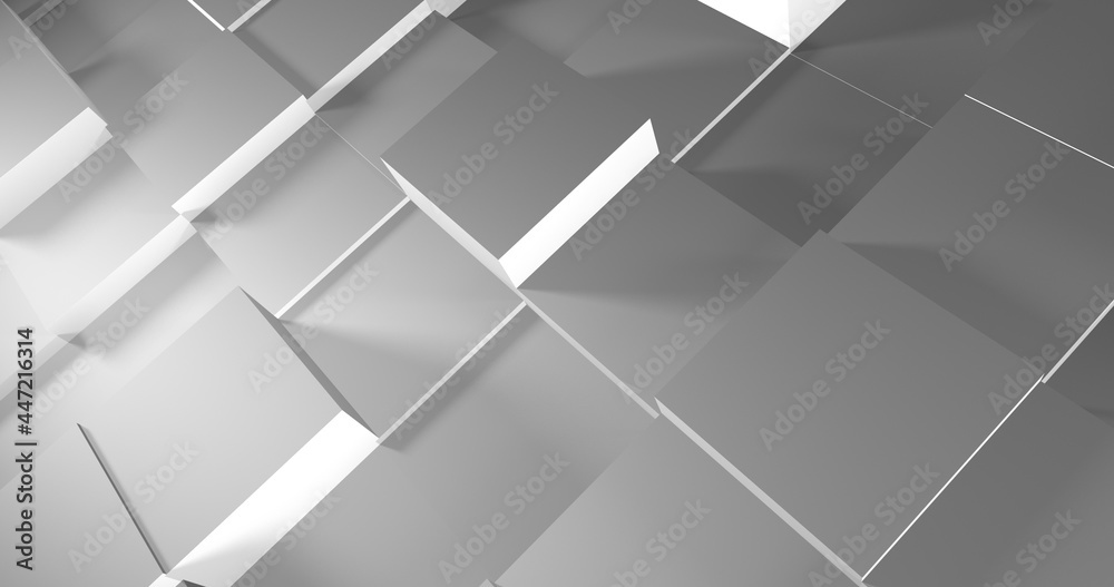 Abstract background from white and gray cubes. 3D objects casting shadows. Beautiful geometric decorative screensaver. - obrazy, fototapety, plakaty 