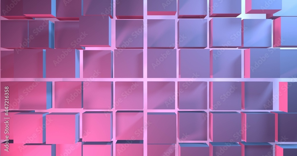 Colorful background of pink and blue cubes. Abstract geometric background from 3D objects. Beautiful modern decorative screensaver.