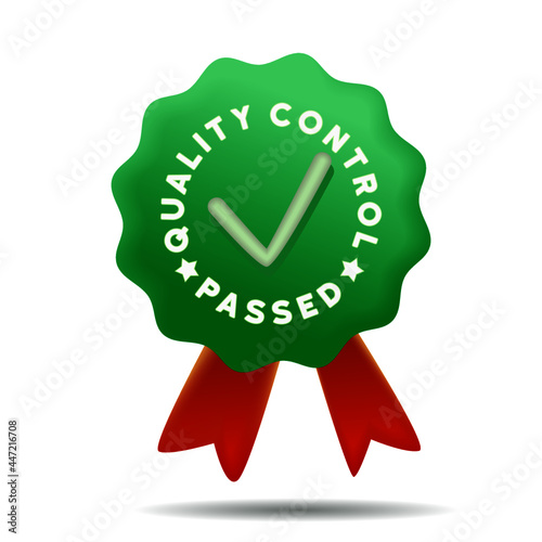 quality control passed icon with ribbon bellow.QC passed. modern vector illustration