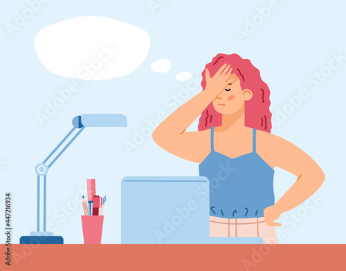 Disappointed confused business woman or office worker, flat vector illustration.