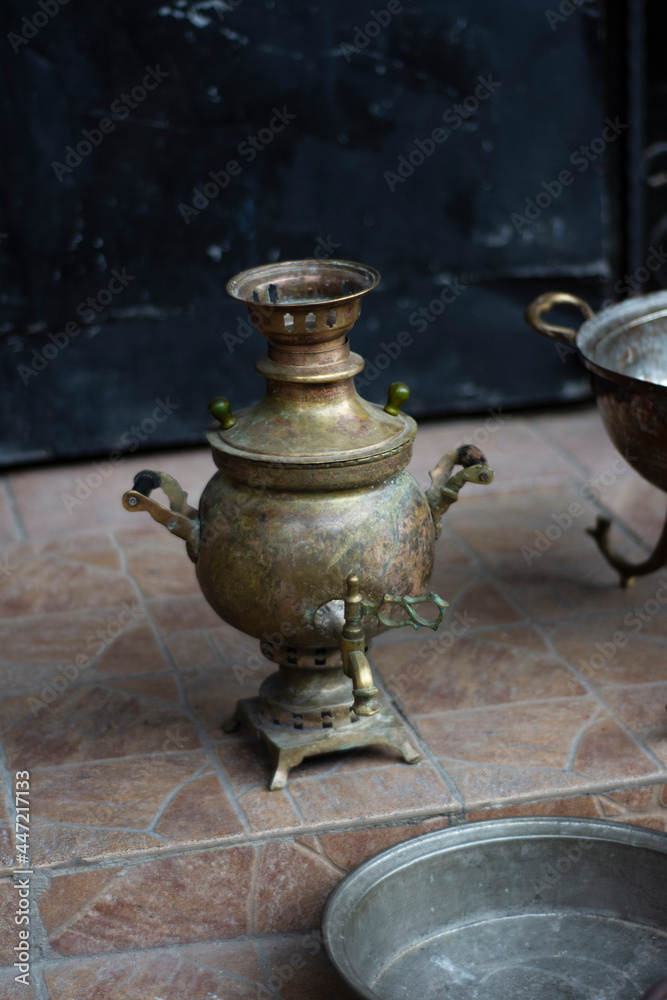 handmade antique copper samovar. selective Focus handmade antique copper samovar. selective Focus