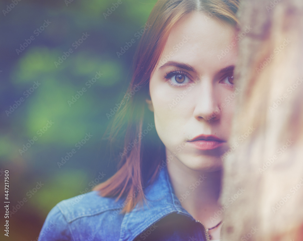 Naklejka premium Double exposure of young woman. Abstract portrait.