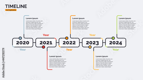 Vector timeline minimal infographic concept template with five periods of time. Editable stroke