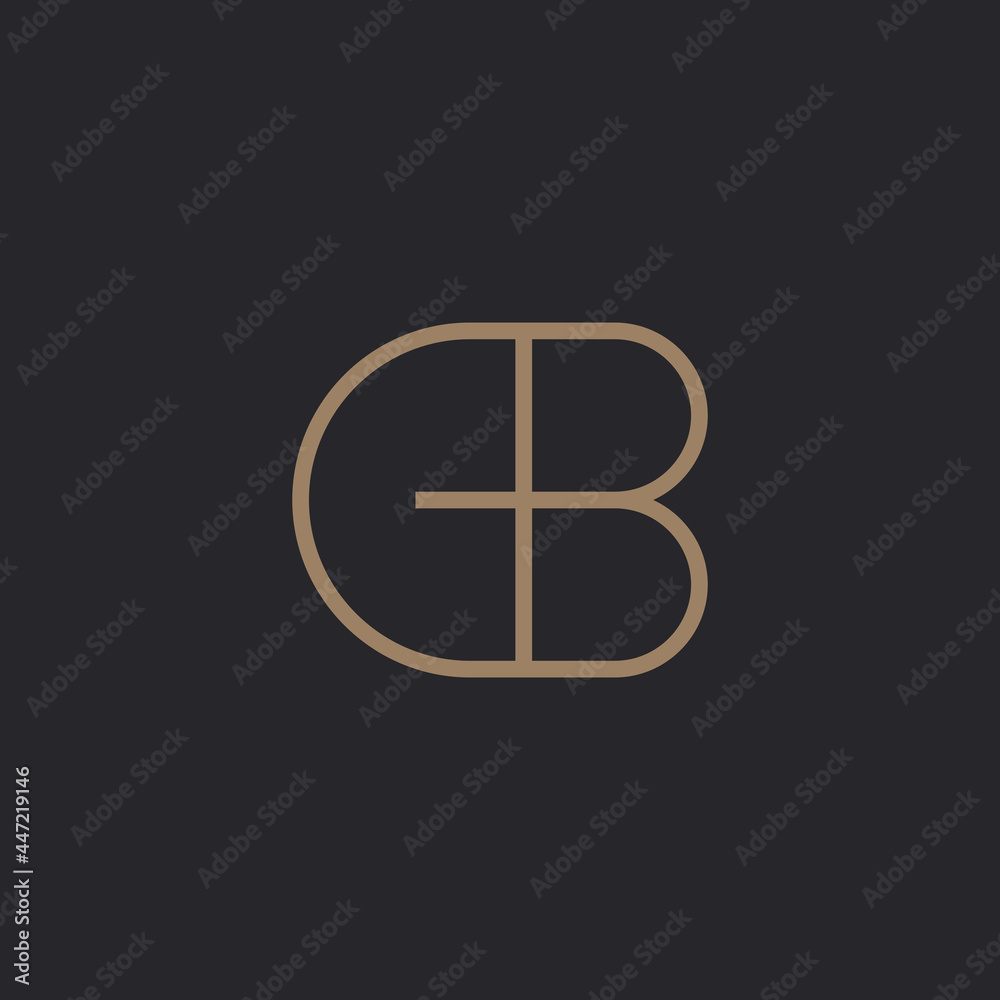 Initial letter CB, BC minimalist art logo template, gold color on black background. Initial letter CB, BC minimalist art logo template, gold color on black background.