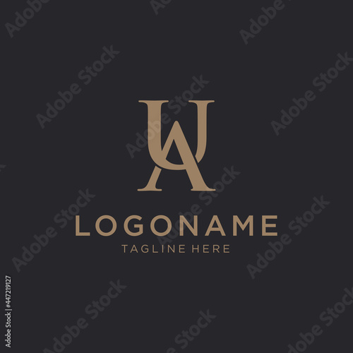 Initial letter AU, UA logo template, gold color on black background.
