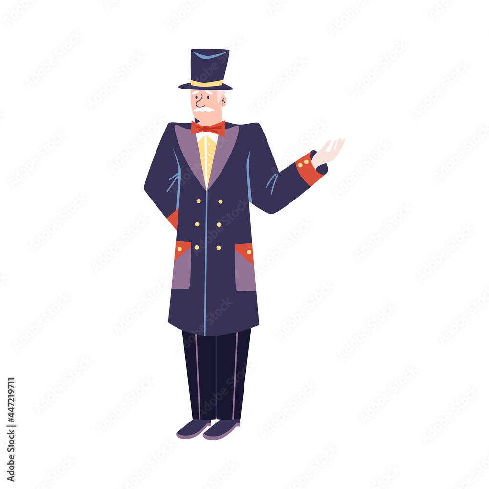 Elderly doorman in retro uniform, flat cartoon style vector illustration