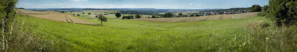 Countryside landscapes at Sauerland. Germany. Hills. Meadows and fields. Panorama.