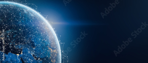Fototapeta Naklejka Na Ścianę i Meble -  Global connection The best in the world of wireless connections. Best Global Business Internet Ideas from Artificial Intelligence Concept. Map of the planet. Elements of this image furnished by NASA.