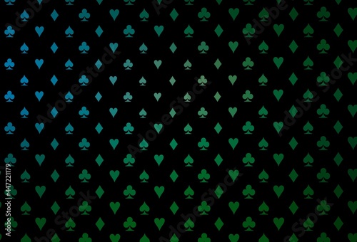 Dark blue, green vector cover with symbols of gamble.