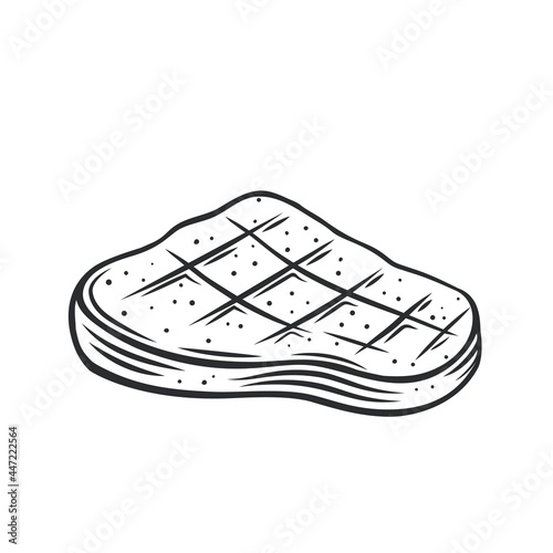 Grilled meat steak outline vector icon, drawing monochrome illustration. Roasted beef fillet steak .