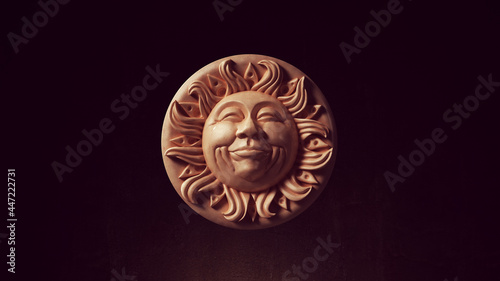 Sun Face Beaming Happy Vintage Antique Design Pleased Proud Symbol 3d illustration render