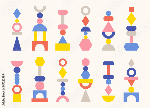 Blocks of various shapes are piled up to create interesting patterns.