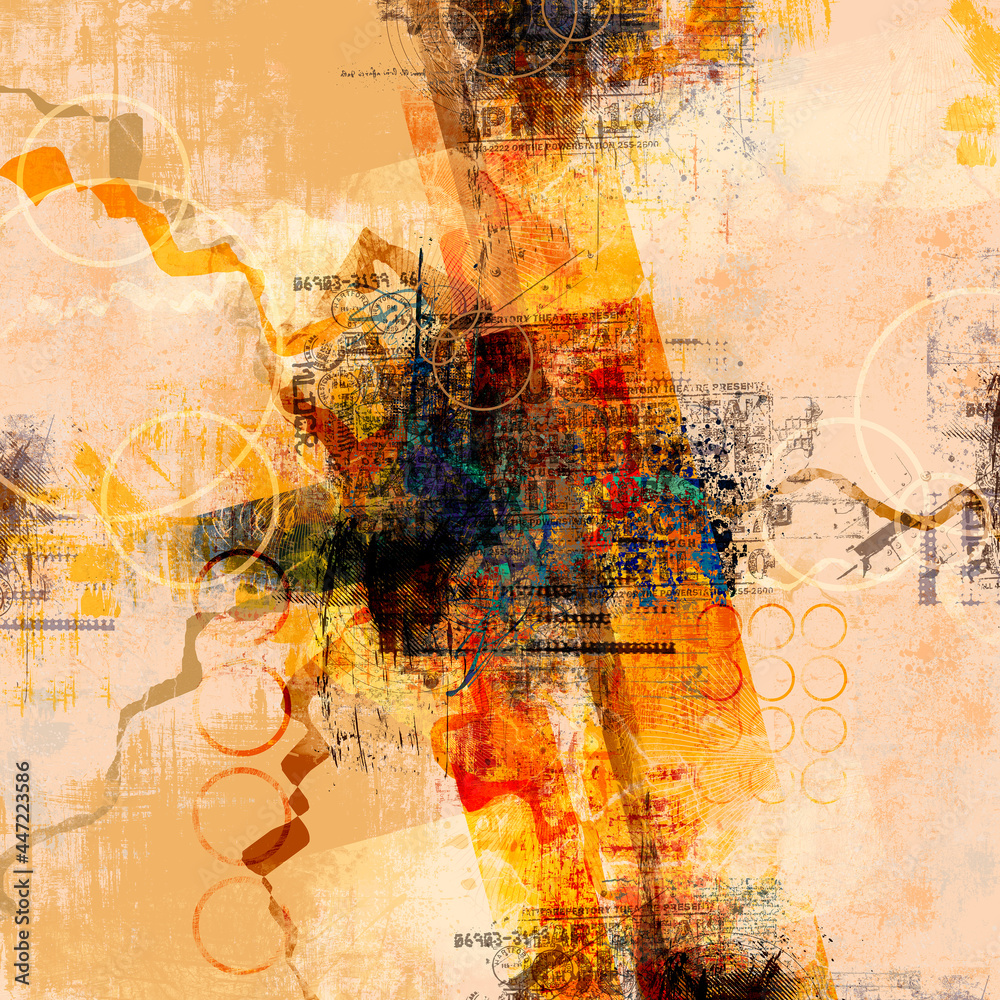Fototapeta premium Grunge digital artwork with typo elements and geometrical forms