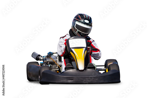 Fotografie, Obraz Go Kart Racer Isolated Over White Background.  Kart is Black.