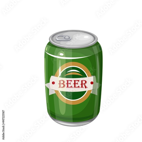 Tin can of beer. Traditional alcohol drink of beer festival Oktoberfest. Vector illustration.