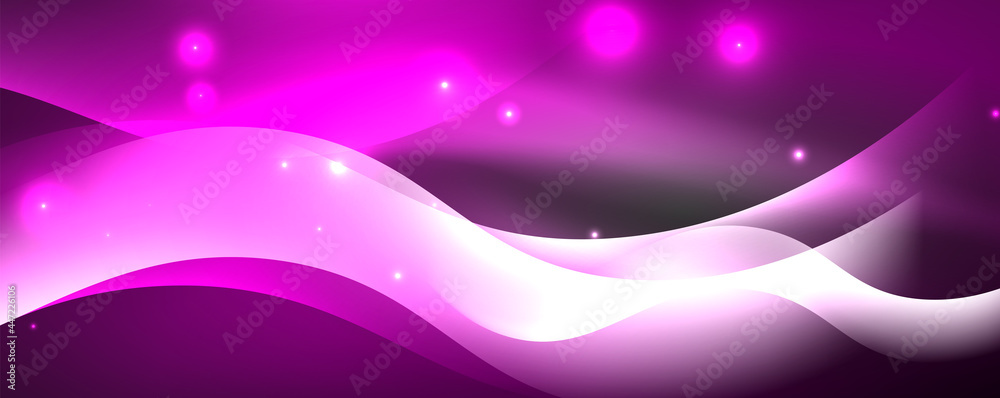 Shiny glowing neon wave, light lines abstract background. Magic energy and motion concept. Vector wallpaper template Shiny glowing neon wave, light lines abstract background. Magic energy and motion concept. Vector wallpaper template