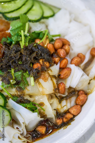 A delicious Chinese Guangxi dish, crispy pork soy sauce rice noodles, rice noodles