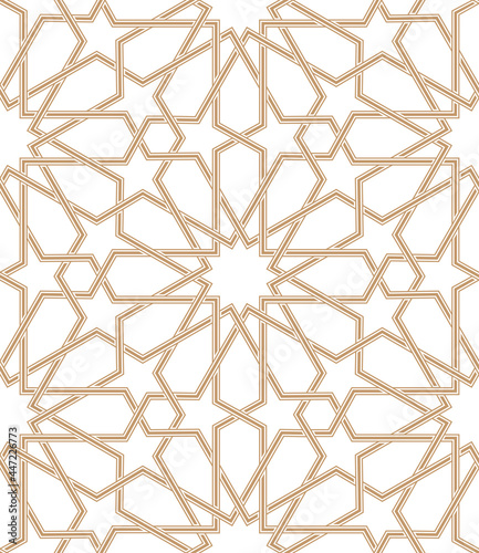 Gold oriental geometric background. Seamless pattern, vector illustration