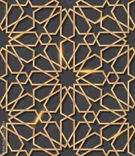 Gold oriental geometric background  seamless pattern. Vector illustration