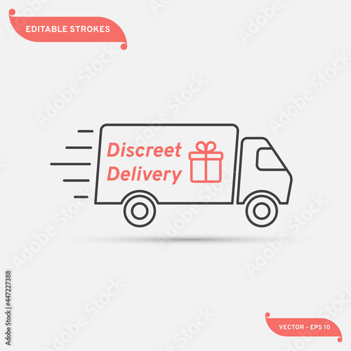Discreet delivery icon. Gift transportation. Vector illustration, line design, editable strokes