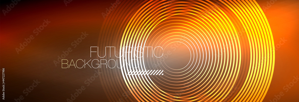 Dark abstract background with glowing neon circles. Trendy layout template for business or technology presentation, internet poster or web brochure cover, wallpaper Dark abstract background with glowing neon circles. Trendy layout template for business or technology presentation, internet poster or web brochure cover, wallpaper