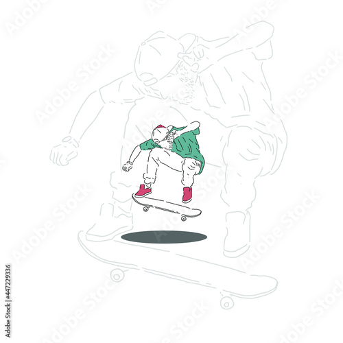 skatebord jumping hand drawn style illustrator