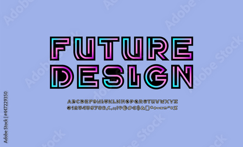 Tech multi colored original alphabet, trendy modern font, futuristic letters and numbers, vector illustration 10EPS