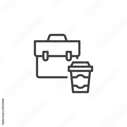 Briefcase and coffee cup line icon
