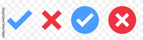 Photographie Blue check mark, red cross mark icons set