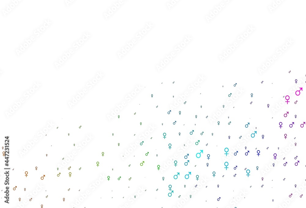 Light multicolor, rainbow vector background with gender symbols.