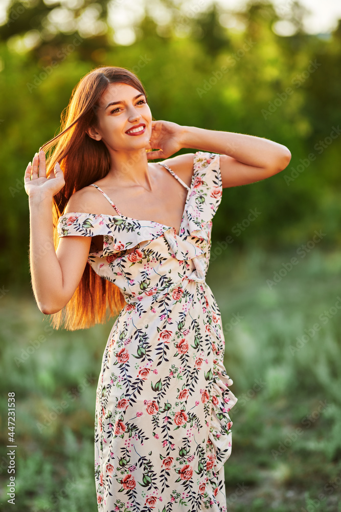 girl in summer floral dress girl in summer floral dress