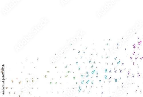 Light multicolor, rainbow vector background with gender symbols.