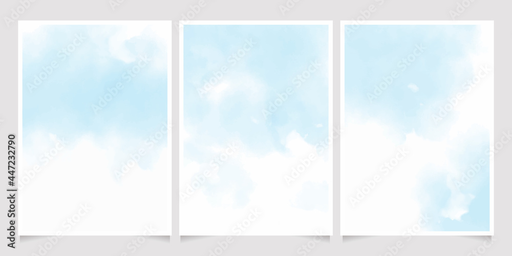 beautiful soft blue watercolor wet wash splash 5x7 invitation card background template collection