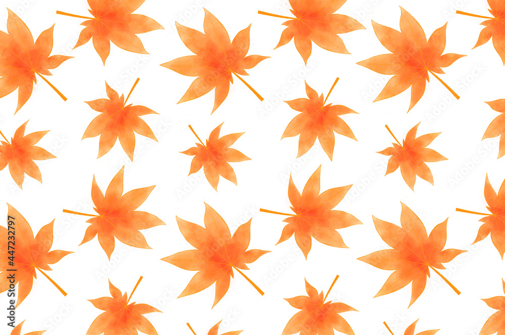 Watercolor seamless pattern autumn bright orange leaves on a white background. Hand drawn autumn texture with yellow maple leaves