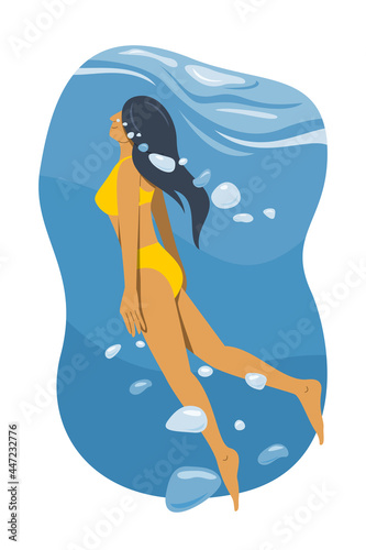 Woman Enjoy Diving to Underwater on the Summer Season.