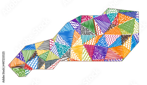 Kid-style map of Little Stirrup Cay. Hand-drawn polygons in the shape of Little Stirrup Cay. Vector illustration.