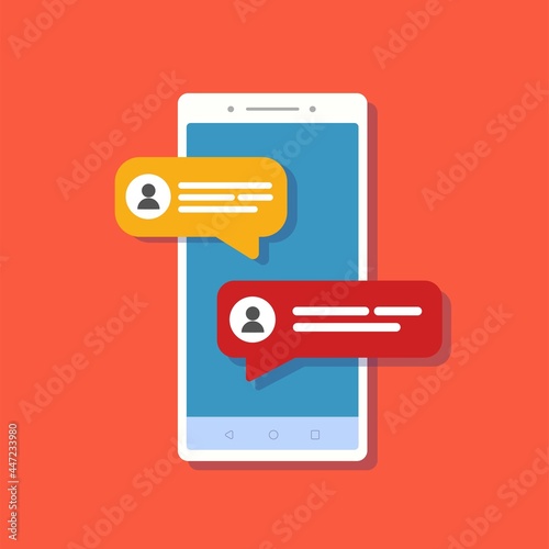 Social network chat on the smartphone on red. Stock vector.