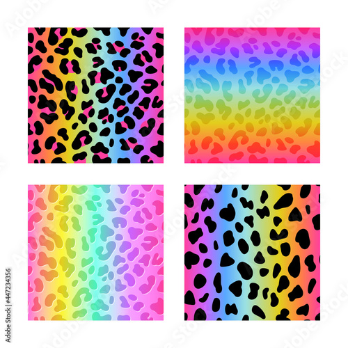 Rainbow leopard vector seamless pattern. Neon gradient