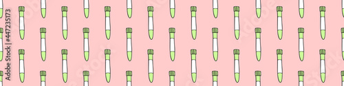 Seamless pattern with test tubes. Hand drawn outline doodle vector texture isolated. Laboratory chemical test tube. Lab diagnostics