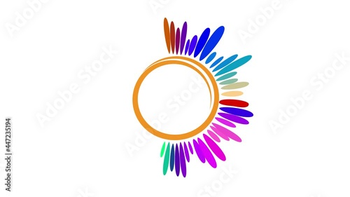 Stylish bright colorful sun symbol with flashing wiggle rays
