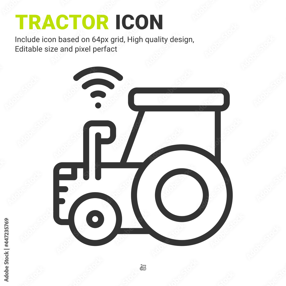 Tractor icon vector with outline style isolated on white background. Vector illustration machine sign symbol icon concept for digital farming, ui, ux, logo, business, agriculture, apps and all project Tractor icon vector with outline style isolated on white background. Vector illustration machine sign symbol icon concept for digital farming, ui, ux, logo, business, agriculture, apps and all project